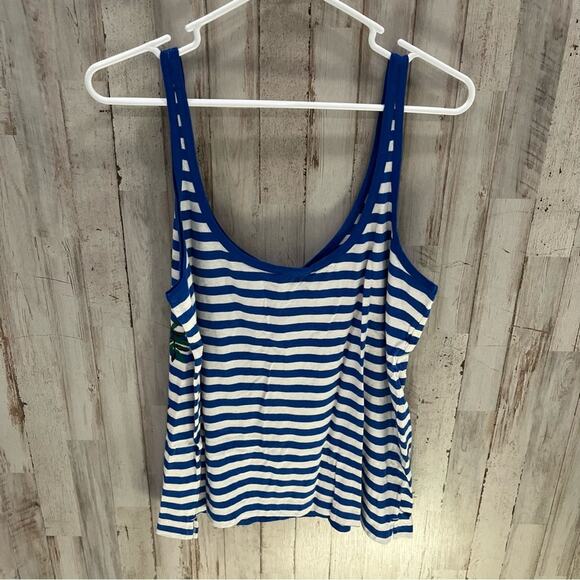 New J.Crew Striped tank top w/ sequin palm leaves BRILLIANT SAPPHIRE IVORY G4869 - Picture 6 of 8